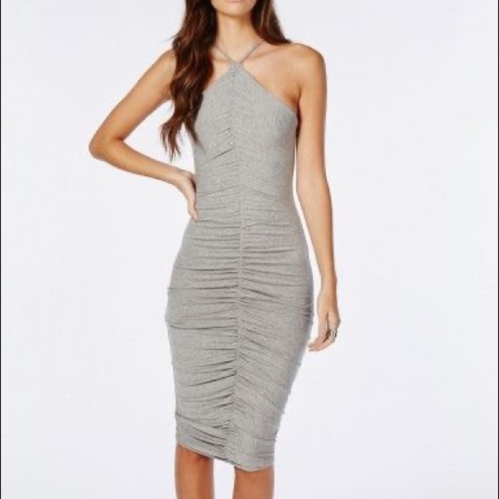 Missguided grey ruched midi dress NWT